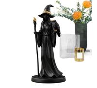 Nybhyjka Black Witch Statue - Elegant Halloween Witch Decor with Raven and Staff - Dark Fantasy Ornament, Retro Magician Decor for Bookshelf Desk Shelf Tabletop Desktop Mantel