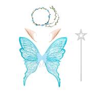 Nybhyjka Butterfly Fairy Costume,Angel Fairy Wings for Halloween Cosplay | Dress up Accessories with Wand and Ears for Girlfriend Girls Adults Sisters Teens