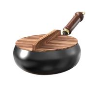 Nybhyjka Chinese Cast Iron Pan with Wooden Lid, Uncoated Iron Pan, Hand Forged Big Belly Pot, Versatile Cooking Vessel for Simmering and High-Heat Frying