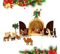 Nybhyjka Wooden Nativity Scene | Classic Wooden Figure Christmas Nativity Scene Table Decor - Christmas Table Decor For Living Room Farmhouse