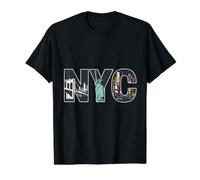 NYC Letters Skyline Statue Liberty Brooklyn Bridge Value Graphic T-Shirt, Men, Black, L