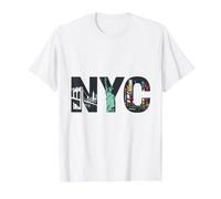 NYC Letters Skyline Statue Liberty Brooklyn Bridge Value Graphic T-Shirt, Men, White, XL