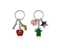 NYC Metal Keychain, New York Souvenir Color Key Ring, 2 Pack, The Statue Of Liberty, USA Flag, The Big Apple, Dck011r027, S