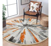 NYCCIA Modern Abstract Round Rugs, Washable Non-Slip Rug Small Round Area Rugs, Diameter 80 cm Simple Stripe Design Grey Orangev, for Living Room Bedroom Hallway Study Coffee Table Bedside Rug