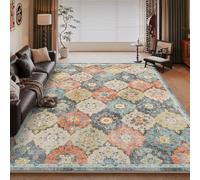 NYCCIA Traditional Mediterranean Rug 120x180cm - Navy Blue Ethnic Diamond Design with Mustard Yellow & Cream Splicing, Low Pile Non-Shedding Floor Mat for Hallway/Nursery/Pet Zone