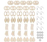NYCEMAKEUP 70 Pcs/Set Unfinished Wooden Earrings Blanks Jewelry Pendants Making Crafts With Ear Hooks Opening Earrings Silver