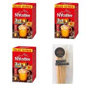 NYCoffee 3 in 1 Coffee Sachets- Bundled with Temas Store Stirrers|36 Sachets Individually Wrapped | Add Hot Water & Stir |Instant Gifts For Lovers (White Sugar), 4 count