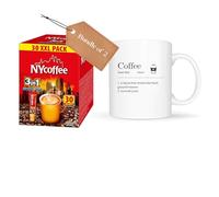 NYCoffee 3-in-1 Instant Coffee XXL Pack Gift Bundle, Includes 30 Sachets Coffee Sachets Bundled With Coffee Definition Ceramic Mug - Quick & Easy Coffee Fix (Caramel Latte)