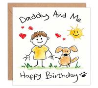 NYCYGSI Dad Birthday Card with Dog - Dad and Me Cute Hand-Drawn Style Greeting Card for Pet Loving Dad, with Paw Print, Blank Inside, Includes Envelope & Sticker, 14×14 cm