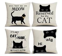 NYDECOR Cat Throw Pillow Covers Reserved For The Cat Pillow Cover It's Not Cats Hair It's Kitty Glitter Pillow Case You Had Me at Meow Pillowcase Hi Bye Cushion Cover For Couch Sofa Bed 18x18 Set of 4