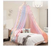 NYDECOR Rainbow Bed Canopy for Girls with Lights - Pink, Blue, Yellow - Romantic, Bohemian Style - Single to Queen Size Beds