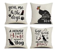 NYDECOR Throw Pillow Covers Dog Pillow Cases Pet Paw Pillowcase Cotton Linen Animal Cushion Cover for Couch Sofa Bed 18x18 Set of 4 Housewarming Gifts Dog Decor