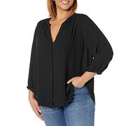 NYDJ Women's Plus Size 3/4 Sleeve Pintuck Blouse, Black, 4X