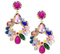 Nydotd Mardi Gras Earrings for Women, Rhinestone Teardrop Dangle Earrings Purple Green Gold Large Crystal Drop Earrings Fashion Carnival Parade Party Jewelry Gifts Bridal Wedding Prom (Colorful A)
