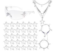 Nydotd Y2K Accessories Set Included Star Layered Necklace, Star Bracelets, Y2K Sunglasses, 30pcs Hair Clips, Vintage Jewelry Set Grunge Accessories for Women, One Size, Alloy Steel, No Gemstone