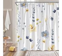 NYDSZNE Floral Shower Curtain Blue Yellow Watercolor Flower Modern Minimalist Botanical Wildflower Leaves Farmhouse Plant Vintage Bathroom Decor Fabric Shower Curtain with Hooks