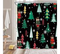 NYDSZNE Merry Christmas Shower Curtain The Nutcracker Red Green Xmas Tree Snowflake Cartoon Funny Winter Holiday Bathroom Decor Fabric Curtain with Hooks