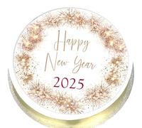 NYE 2025 Cake Topper - Edible Icing or Wafer - 7.5" Round - New Year's Eve Party Fireworks Decoration (Edible Wafer)
