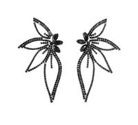 Nye Earrings Zircon Stud For Women, Full Wing Design, Stainless Steel Base, Party Accessory(Black)