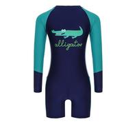 Nyeemya Boys UV Sun Protection Swimwear Kids One Piece Color Block Swimming Costume Zip Up Rash Guard Swimsuit Green 9-10 Years