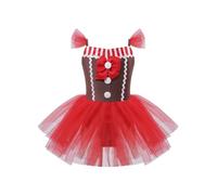 Nyeemya Children Girls Gingerbread Man Dress Ballet Tutu Dress Dancing Costume Christmas Festive Fancy Dress Red 11-12 Years