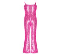 Nyeemya Girls 70s 80s Hippie Disco Funky Dance Costume Halloween Carnival Party Outfits Shiny Sequins Jumpsuit Hot Pink 9-10 Years