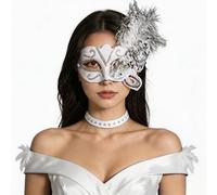 Nyeemya Half Mask for Halloween Cosplay Wedding Ball Cover Reunion Accessory Night Adornment Outing Gear White One Size