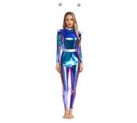 Nyeemya Halloween Alien Costume - Alien Antenna Headband, Metallic Bodysuit Holographic Glitter for Women Blue 3XL