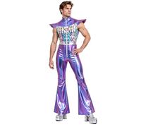 Nyeemya Men 70s 80s Sparkle Flare Jumpsuit Cowboy Costume | Vintage,70s Disco Party Jumpsuit,Cosplay,Wide Leg Bodysuit,Shiny Metallic,Cap Sleeve,Wide Leg Bottoms,Halloween Costume