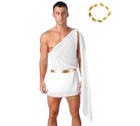 Nyeemya Men's Greek God Clothing Roman Toga Ancient Caesar Outfits One Shoulder Prince Outfits Fancy Dress Ups White 3XL