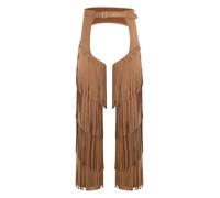 Nyeemya Mens Hippie Western Cowboy Chaps Pants Hollow Out Motorcycle Pants Tassel Fringe Riders Biker Trousers Brown L