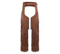 Nyeemya Mens Hippie Western Cowboy Chaps Pants Hollow Out Motorcycle Pants Tassel Fringe Riders Biker Trousers Dark Brown M