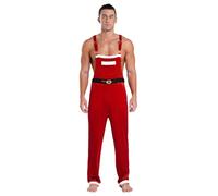 Nyeemya Men's Santa Costume Flannel Christmas Bib Jumpsuit Xmas Holiday Jumpsuits Adult Fancy Costume Red XL