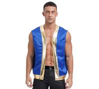 Nyeemya Men's Toad Vest Costumes Metallic Shiny Open Front Waistcoat Tops Captain Cosplay Costume for Party Royal Blue L