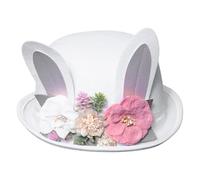 Nyeemya Rabbit Ear Top Hat Glitter Flower Decorated Easter Festival Accessory for Women Girls Boys White One Size