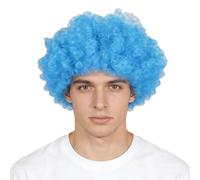 Nyeemya Unisex Short Afro Wigs Women Men Kinky Curly Disco Hippie Wig For Costume Cosplay Halloween Blue One Size