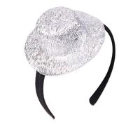 Nyeemya Women Mini Top Hat Headband Shiny Disco Costume Accessories Fascinator Circus Carnival Theme Party Silver One Size