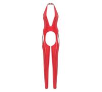 Nyeemya Women Shiny Metallic Sleeveless Plunge V Neck Backless Jumpsuit Sexy Clubwear Teddy Unitards Red 3XL