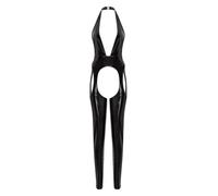 Nyeemya Women Shiny Metallic Sleeveless Plunge V Neck Backless Jumpsuit Sexy Clubwear Teddy Unitards Black XL