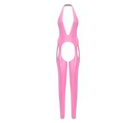 Nyeemya Women Shiny Metallic Sleeveless Plunge V Neck Backless Jumpsuit Sexy Clubwear Teddy Unitards Pink XL