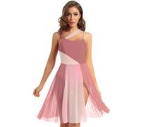 Nyeemya Women Sleeveless Lyrical Dance Dress Sheer Asymmetric Chiffon Skirts Dress Modern Dance Ballet Leotard Brown XS