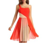 Nyeemya Women Sleeveless Lyrical Dance Dress Sheer Asymmetric Chiffon Skirts Dress Modern Dance Ballet Leotard Orange S