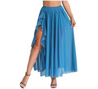 Nyeemya Womens Flowy Belly Dance Skirt Chiffon Side Split Maxi Swing Skirt Dancer Costumes Sky Blue One Size