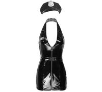 Nyeemya Womens Police Costume, Naughty Officer Outfit Adult SWAT Costume Halter V Neck Bodycon Dress with Hat Black 4XL