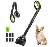 NYEONHRT 28 Inch Handle Dog Pooper Scooper Portable with Bag Attachment, One Handed Foldable Design, Includes 120 Biodegradable Waste Bags and Dispenser for Grass Yard Gravel Cleanup