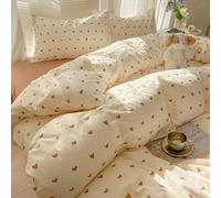 Nyescasa Beige Duvet Cover Sets Single Brown Heart Cute Kawaii Super Soft Microfibre Bedding Set 2pcs for Kids Girls Women Love Hearts Aesthetic Quilt Cover 135x200 cm and 1 Pillowcase 50x75 cm
