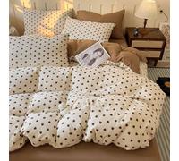 Nyescasa Brown and White Duvet Cover Sets Single Heart Cute Kawaii Super Soft Microfibre Reversible Bedding Set for Kids Girls Women Love Hearts Aesthetic Quilt Cover 135x200 and 1 Pillowcase 50x75 cm
