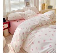 Nyescasa Pink Bow Duvet Cover Sets Double White Pink Bows Heart Bowknot Microfiber Bedding Set 3 Piece Cute Aesthetic Teen Girls Women Quilt Cover 200x200 with Zipper Closure and 2 Pillowcases 50x75cm