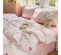 Nyescasa Pink Bow Duvet Cover Sets King Pink Yellow Striped Bows Cute Reversible Washed Microfiber Bedding Set Aesthetic Girls Quilt Cover 220x230 with Zipper Closure and 2 Pillowcases 50x75 cm