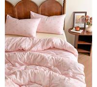 Nyescasa Pink Gingham Bow Duvet Cover Sets Double White Pink Bows Checked Plaid Grid Microfiber Bedding Set Cute Aesthetic Teen Girls Quilt Cover 200x200 with Zipper Closure and 2 Pillowcases 50x75 cm